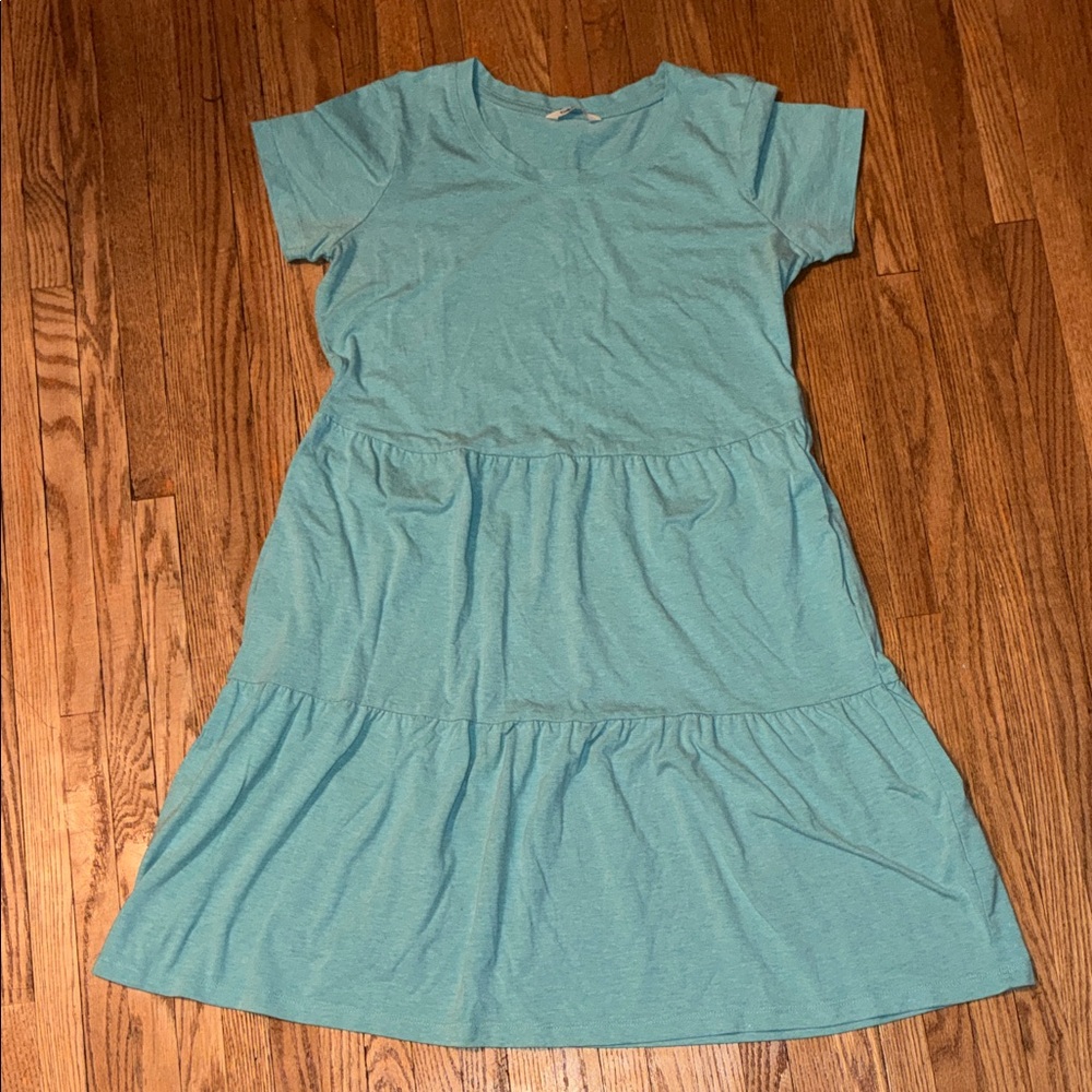 Farwest Casual Teal Midi Dress. Soft Comfortable Material